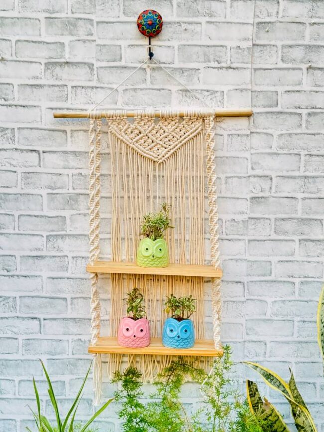 Rustic Macrame Twin Shelf Hanging (With Hook) - Image 3
