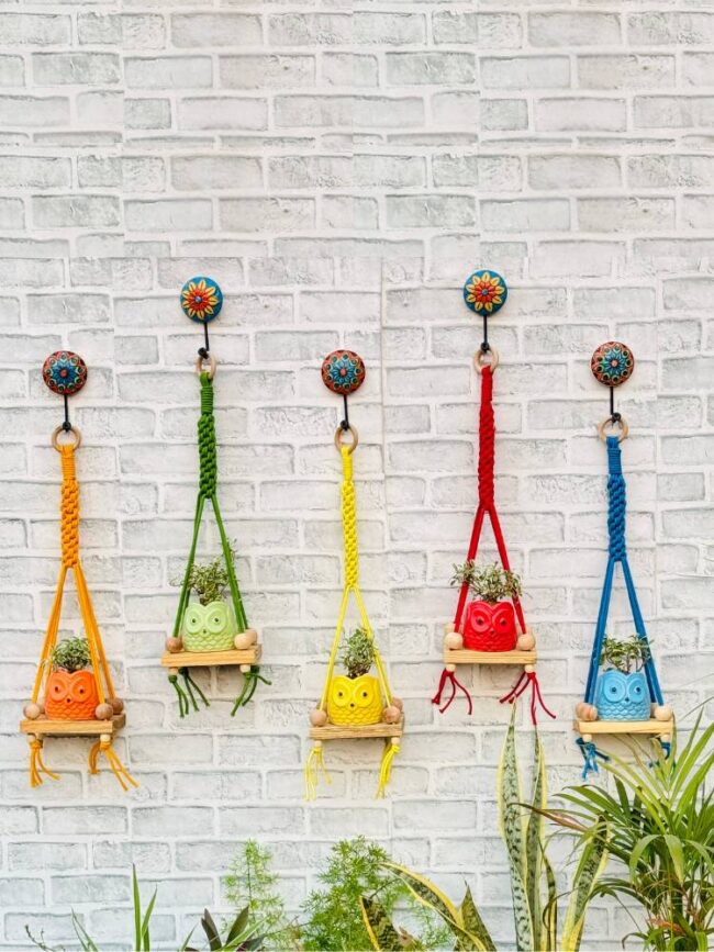 Macrame Square Knot Mini Wall Shelves (With Hook)