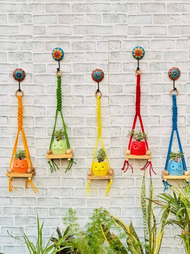 Macrame Square Knot Mini Wall Shelves (With Hook) - Image 2