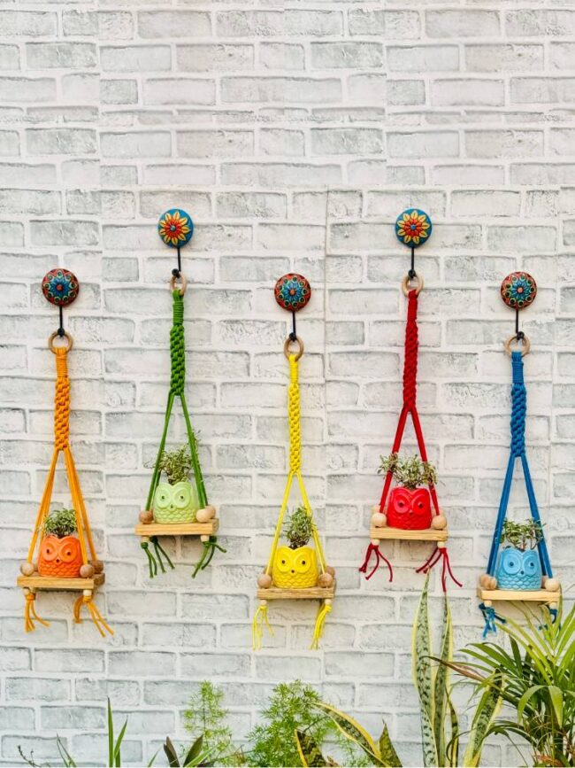 Macrame Square Knot Mini Wall Shelves (With Hook) - Image 3