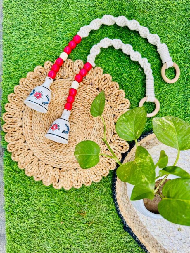 Handcrafted Temple Macrame Chimes/Bells Red - Image 3