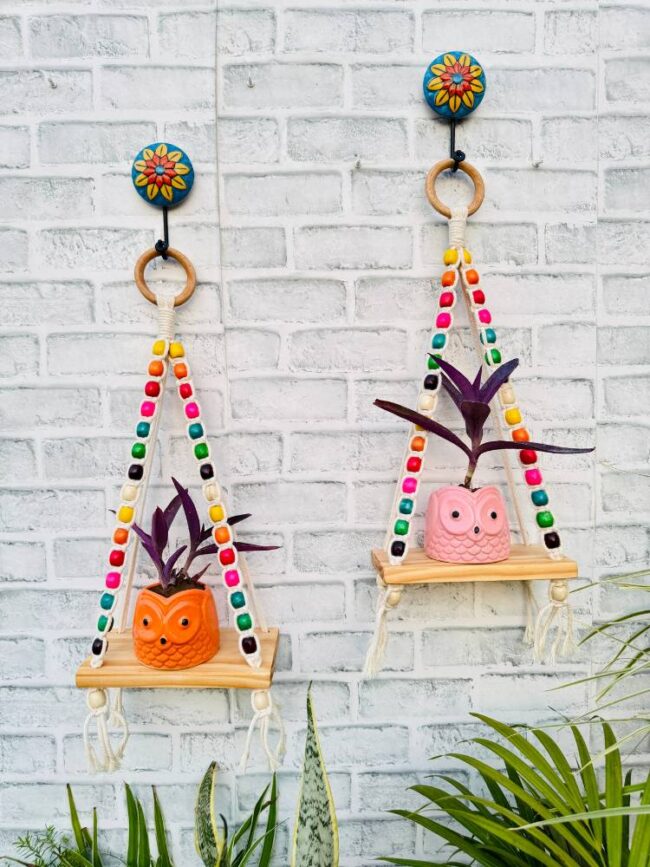 Handcrafted Multicoloured Beaded Mini Wall Shelves (With Hook)