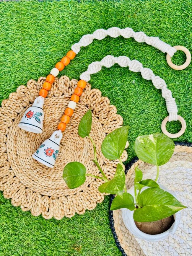 Handcrafted Temple Macrame Chimes/Bells Orange - Image 2
