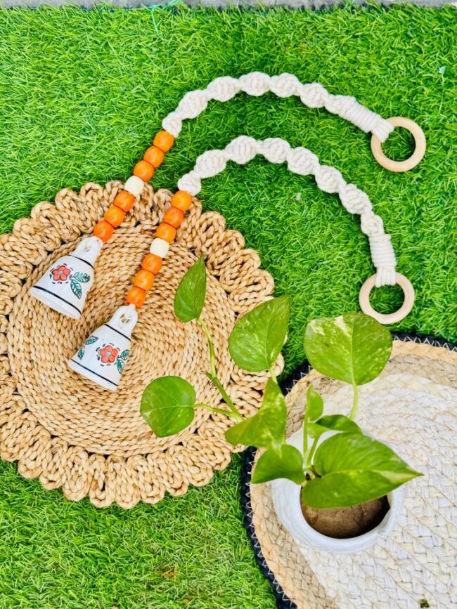 Handcrafted Temple Macrame Chimes/Bells Orange - Image 3