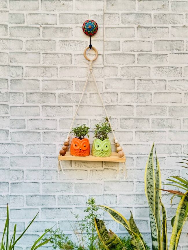 Minimal Macrame Beaded Wall Shelf (With Hook) - Image 4