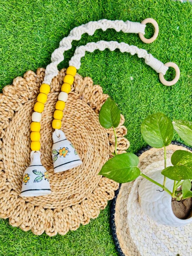 Handcrafted Temple Macrame Chimes/Bells Yellow