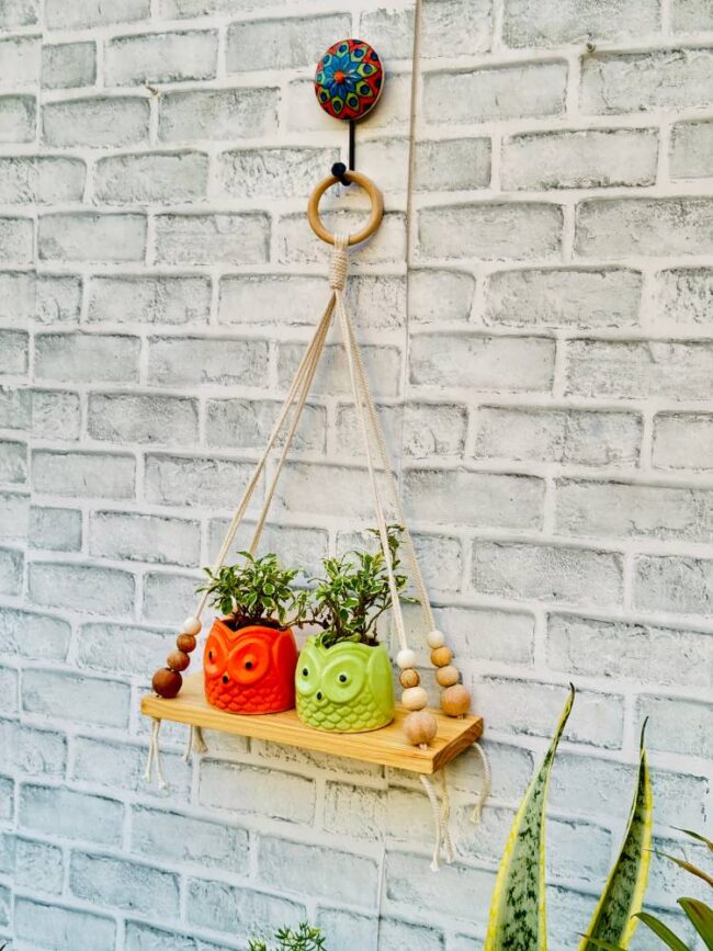 Minimal Macrame Beaded Wall Shelf (With Hook) - Image 3