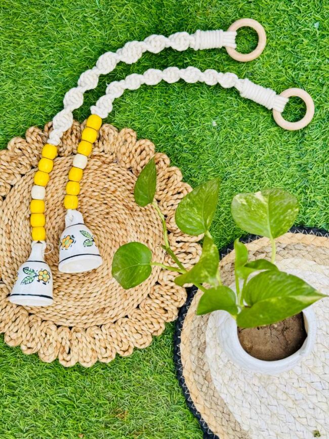 Handcrafted Temple Macrame Chimes/Bells Yellow - Image 2