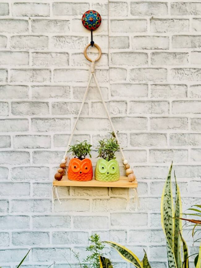 Minimal Macrame Beaded Wall Shelf (With Hook) - Image 2