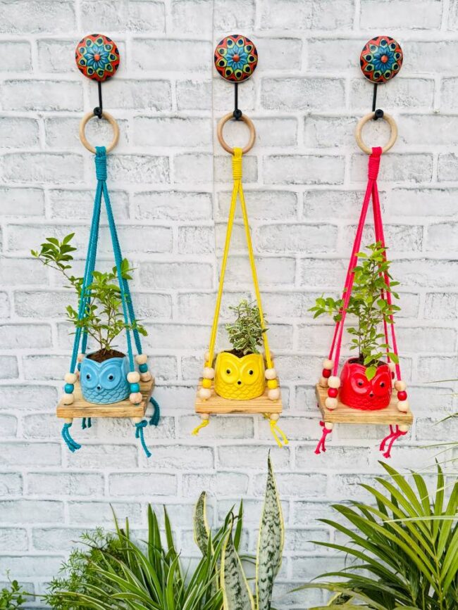 Basic Wooden Mini Wall Shelves blue yellow red (With Hook) - Image 3
