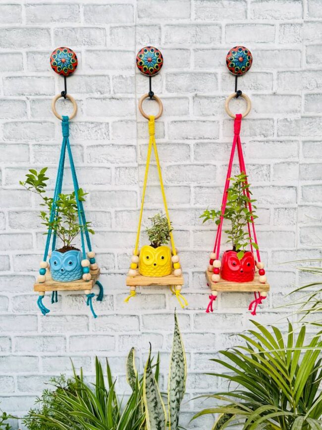 Basic Wooden Mini Wall Shelves blue yellow red (With Hook) - Image 2