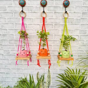 Basic Wooden Mini Wall Shelves Pink Orange Green (With Hook)