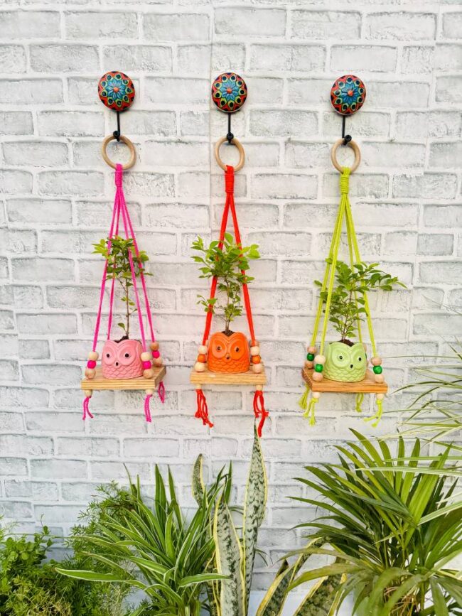 Basic Wooden Mini Wall Shelves Pink Orange Green (With Hook) - Image 2