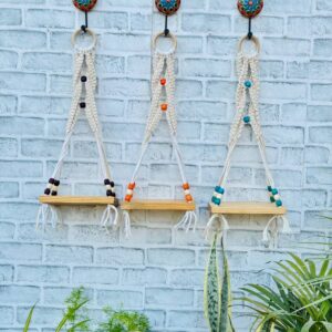 Boho Braid Mini Wall Shelves Orange Brown Blue (With Hook)