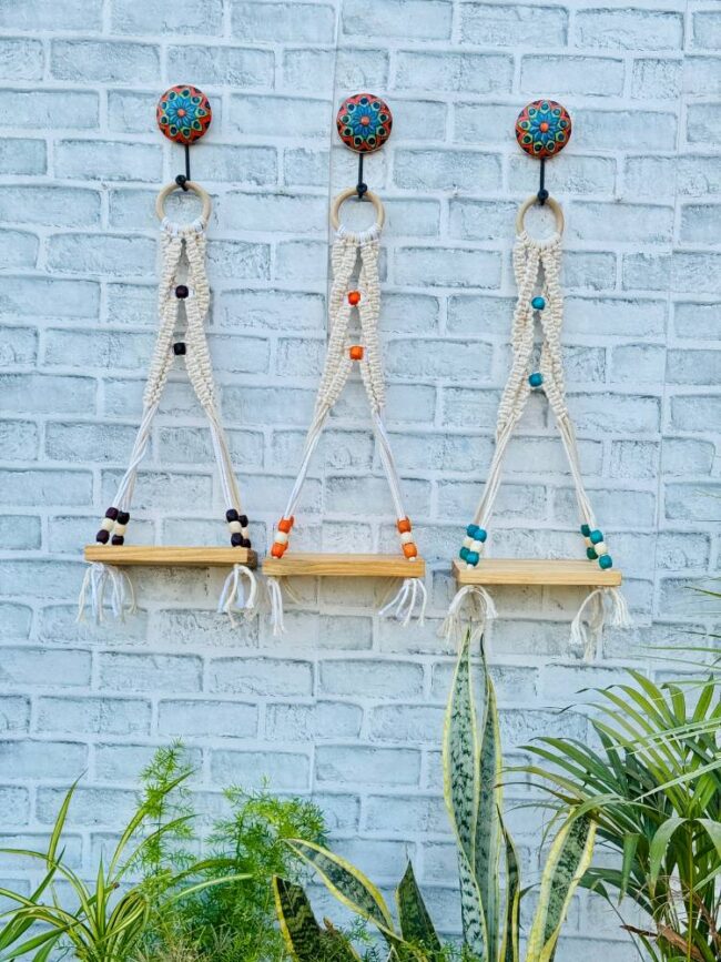 Boho Braid Mini Wall Shelves Orange Brown Blue (With Hook) - Image 2