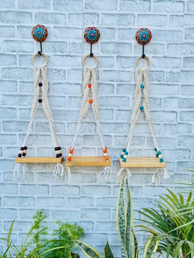 Boho Braid Mini Wall Shelves Orange Brown Blue (With Hook) - Image 3
