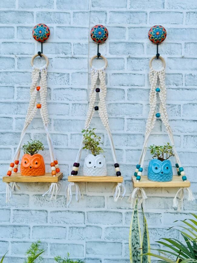 Boho Braid Mini Wall Shelves Orange Brown Blue (With Hook)