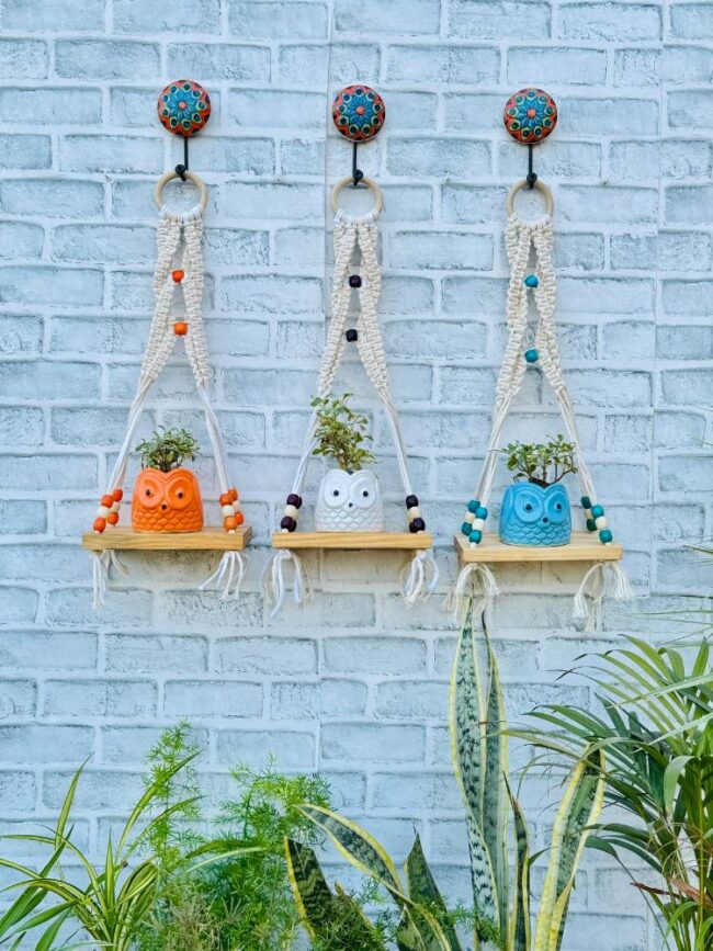 Boho Braid Mini Wall Shelves Orange Brown Blue (With Hook) - Image 4