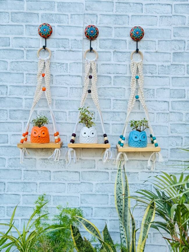 Boho Braid Mini Wall Shelves Orange Brown Blue (With Hook) - Image 5