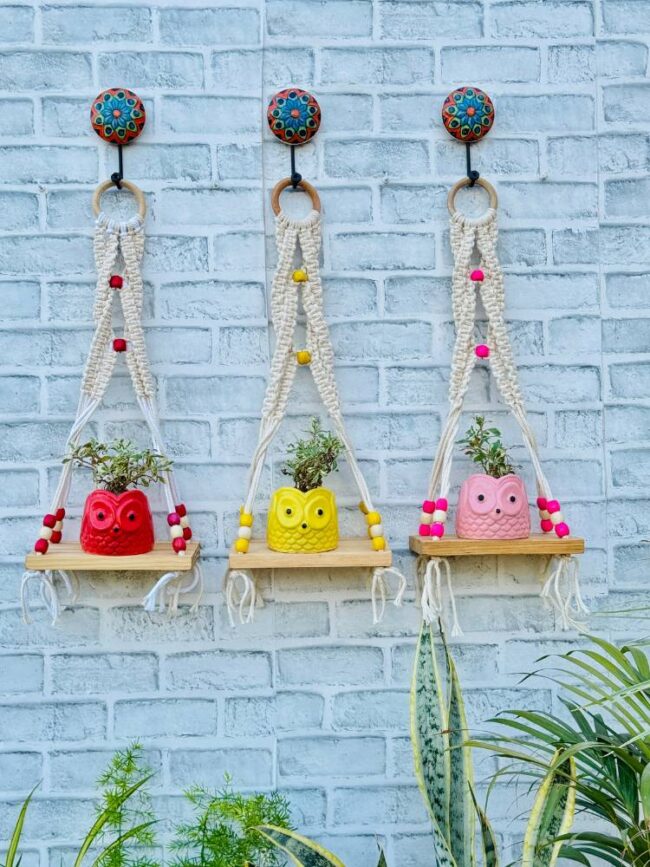 Boho Braid Mini Wall Shelves Red Yellow Pink (With Hook) - Image 5