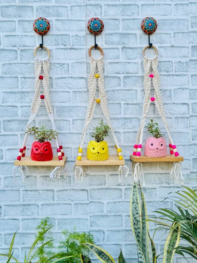 Boho Braid Mini Wall Shelves Red Yellow Pink (With Hook) - Image 4