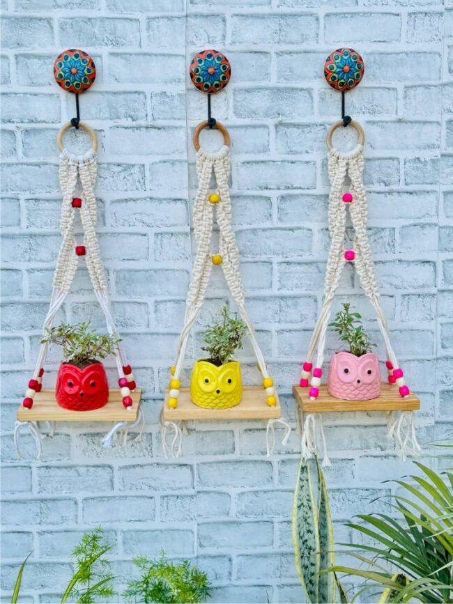 Boho Braid Mini Wall Shelves Red Yellow Pink (With Hook)