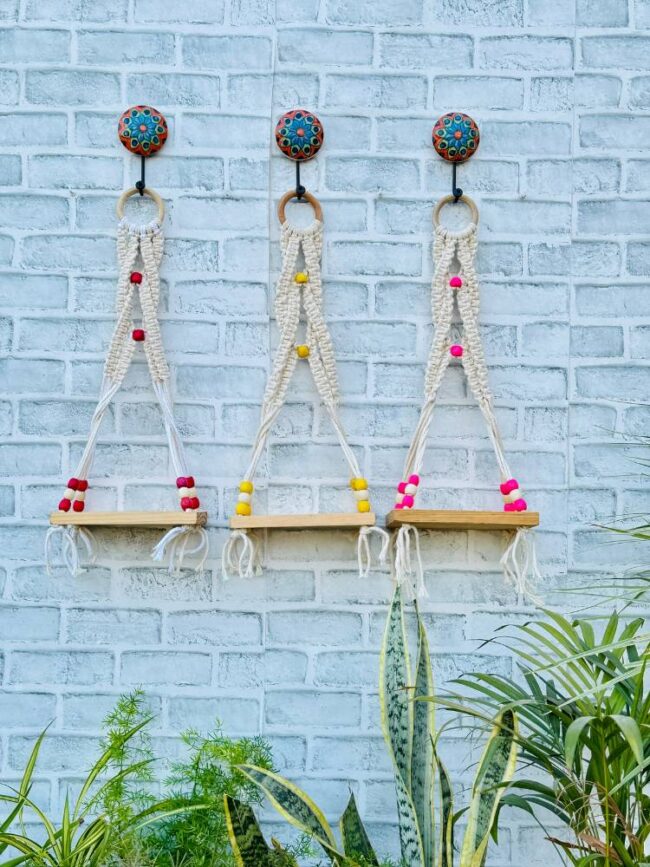 Boho Braid Mini Wall Shelves Red Yellow Pink (With Hook) - Image 3