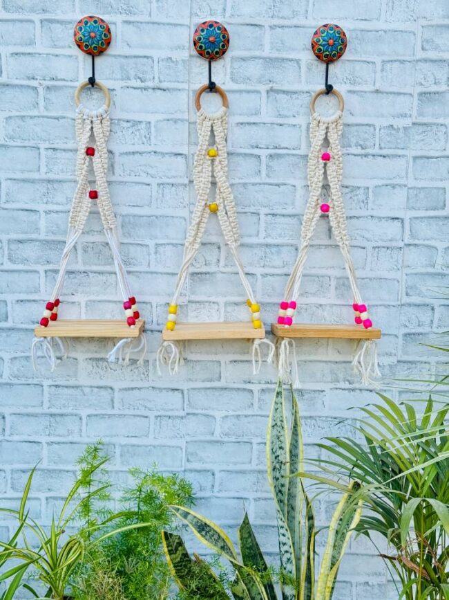 Boho Braid Mini Wall Shelves Red Yellow Pink (With Hook) - Image 2